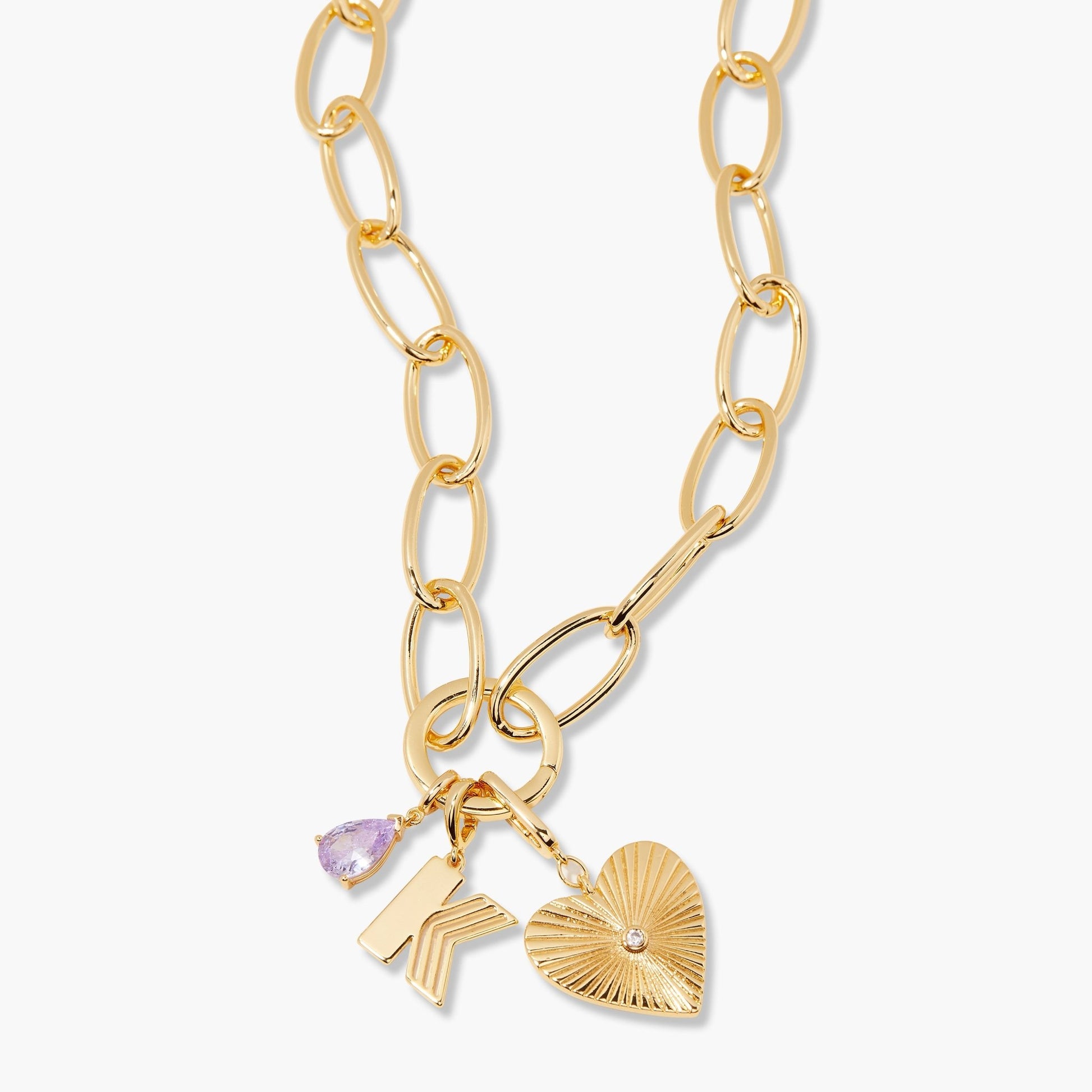 Cami Birthstone Initial Heart Charm Necklace - Lotus Diamond