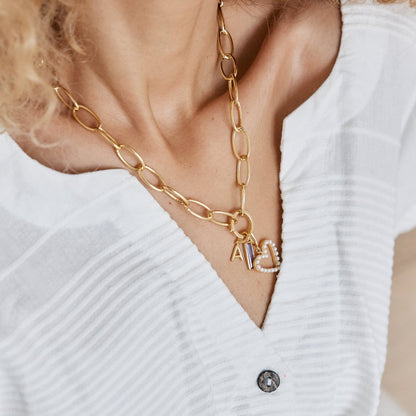 Cami Birthstone Initial Pearl Heart Charm Necklace - Lotus Diamond