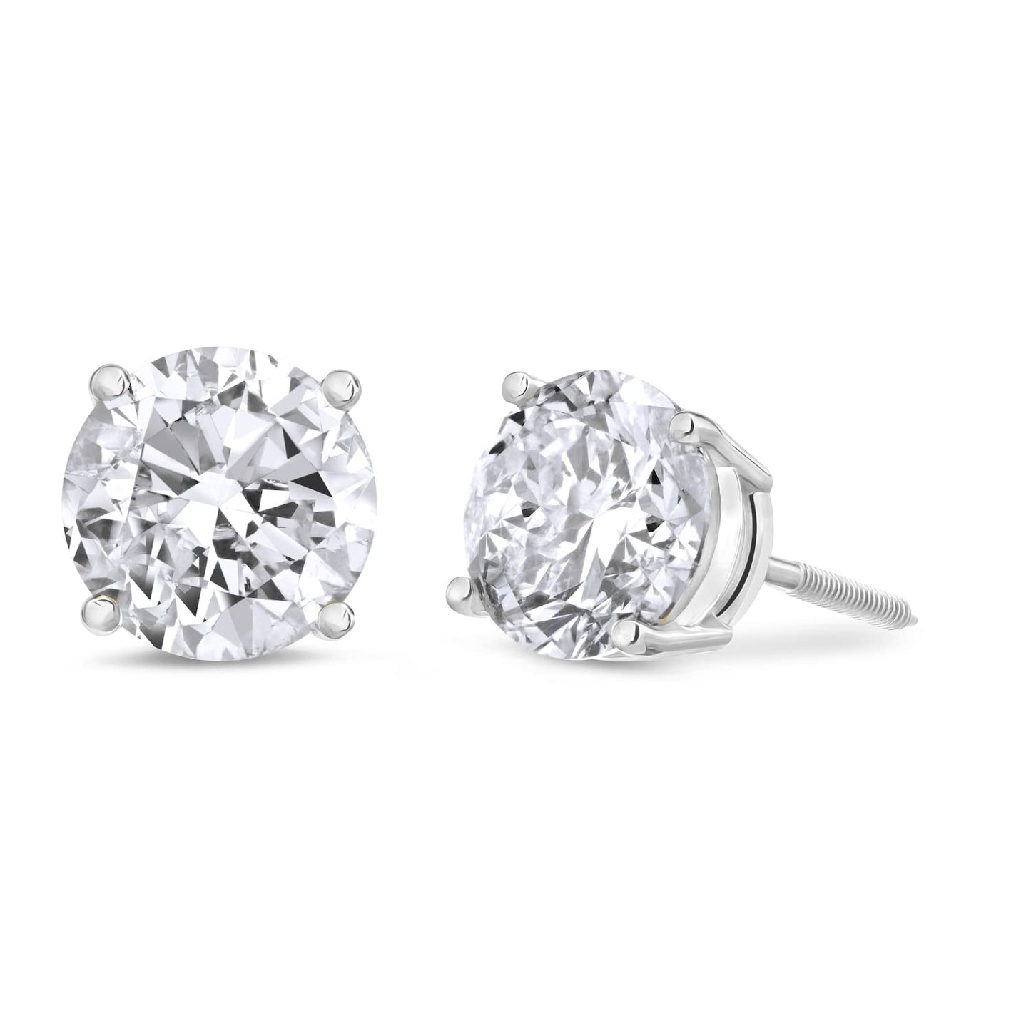 CERTIFIED 1 to 6 Carat LAB GROWN Solitaire Diamond Stud Earrings Round Cut 4 Prong Screw Back (D-F-G Color, VS1-VS2 Eye Clean Clarity) - Lotus Diamond