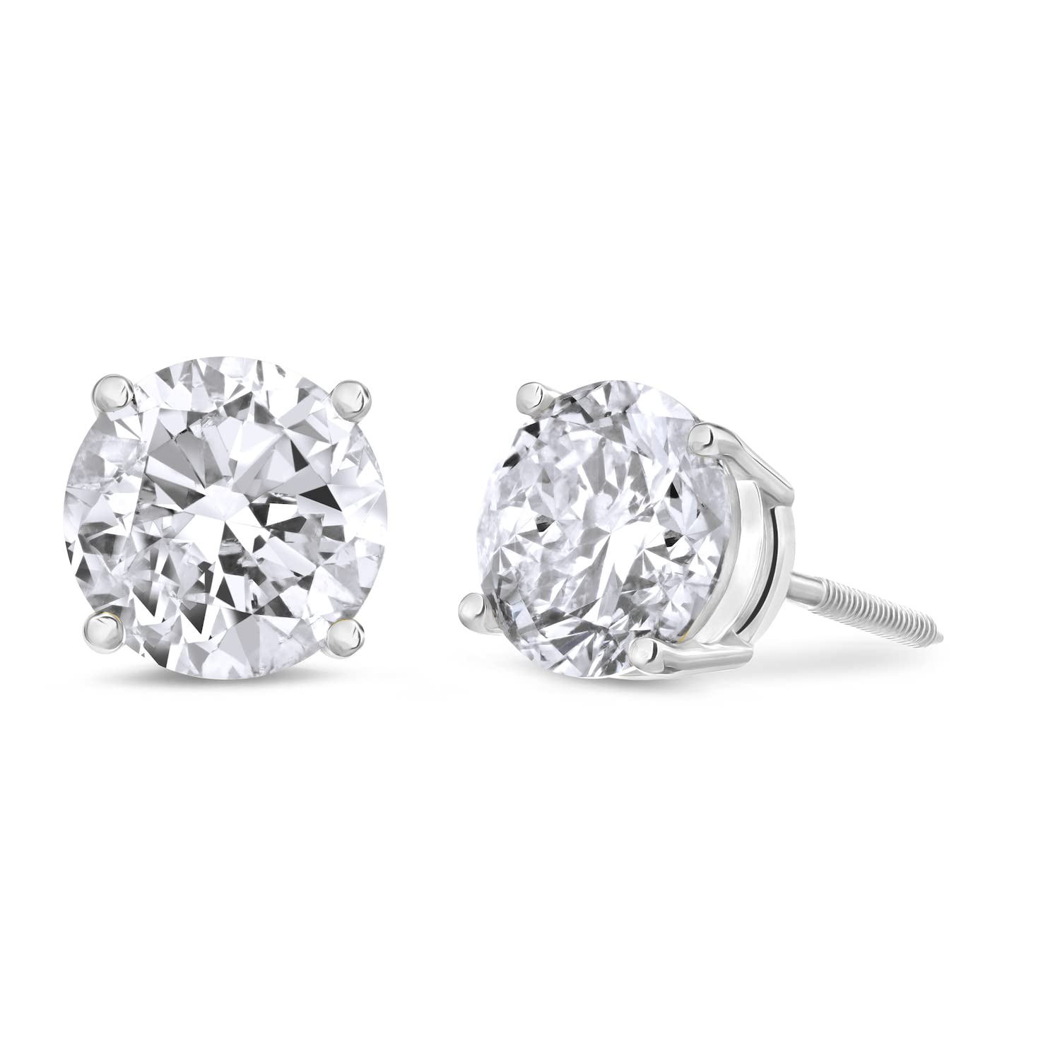 CERTIFIED 1 to 6 Carat LAB GROWN Solitaire Diamond Stud Earrings Round Cut 4 Prong Screw Back (D-F-G Color, VS1-VS2 Eye Clean Clarity) - Lotus Diamond