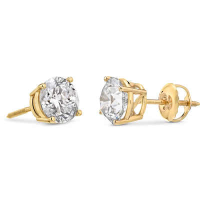 CERTIFIED 1 to 6 Carat LAB GROWN Solitaire Diamond Stud Earrings Round Cut 4 Prong Screw Back (D - F - G Color, VS1 - VS2 Eye Clean Clarity) - Lotus Diamond