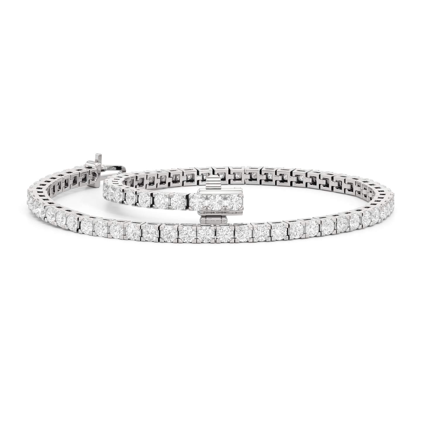 Classic 4 - Prong Round Lab Diamond Square Basket Tennis Bracelet - Lotus Diamond