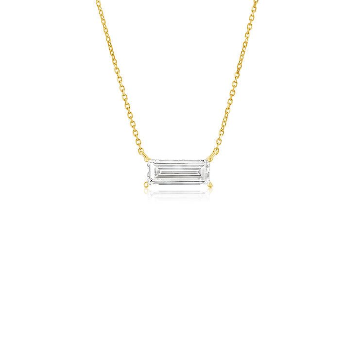 Classic small baguette 18K yellow gold diamond Pendant - Lotus Diamond