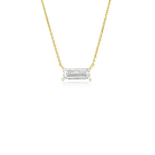 Classic small baguette 18K yellow gold diamond Pendant - Lotus Diamond