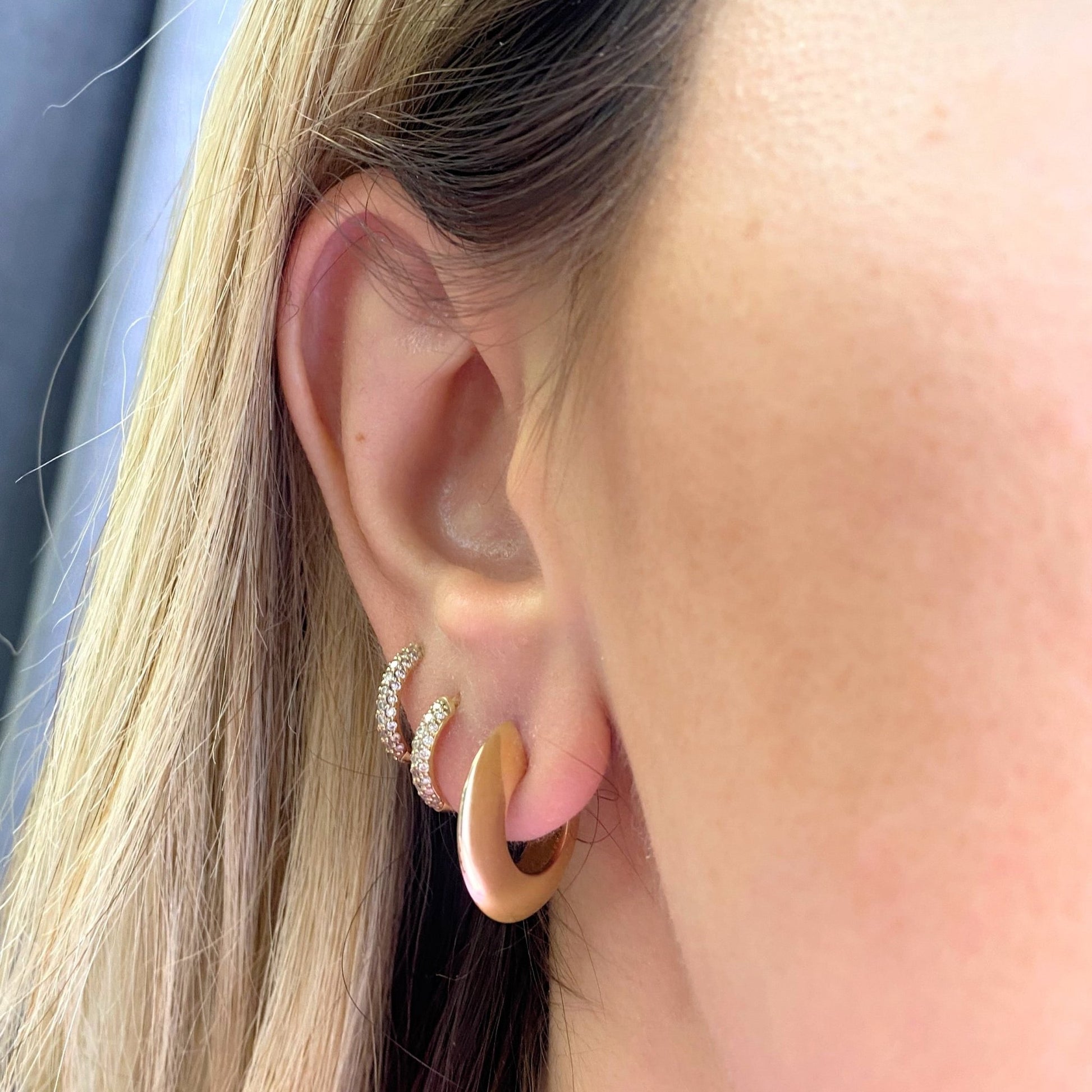 Crescent Dome Hoop Earrings - Lotus Diamond