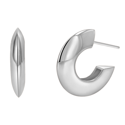 Crescent Dome Hoop Earrings - Lotus Diamond