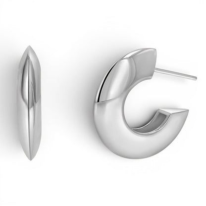 Crescent Dome Hoop Earrings - Lotus Diamond