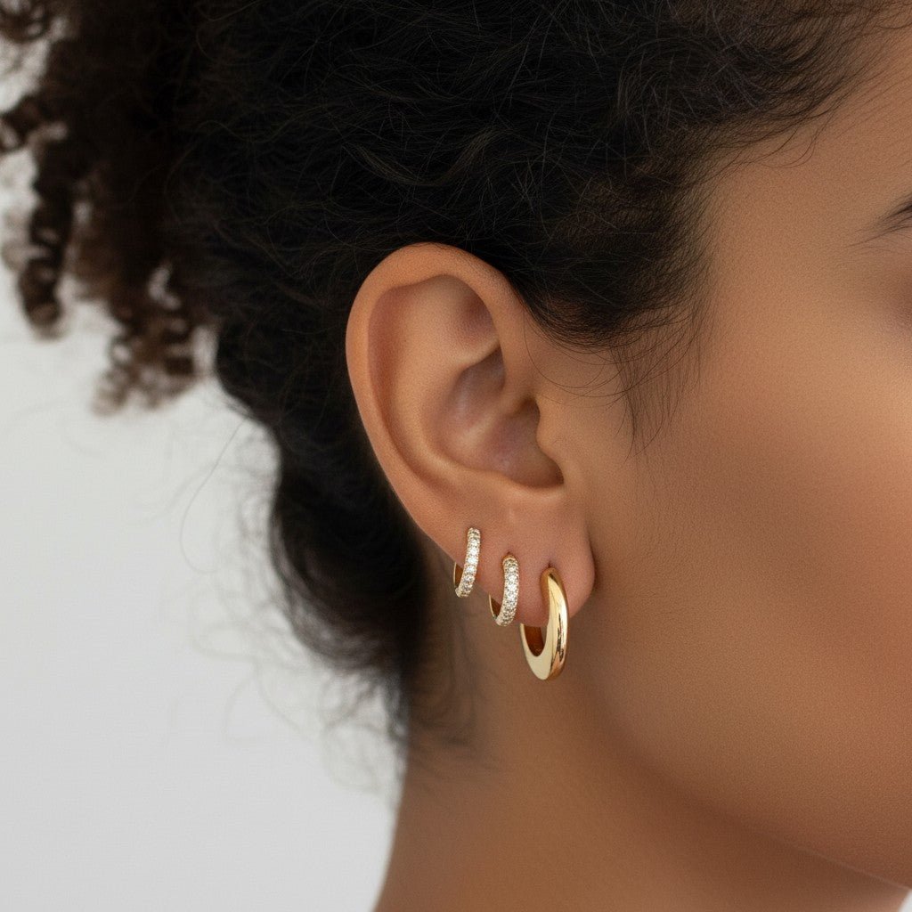 Crescent Dome Hoop Earrings - Lotus Diamond