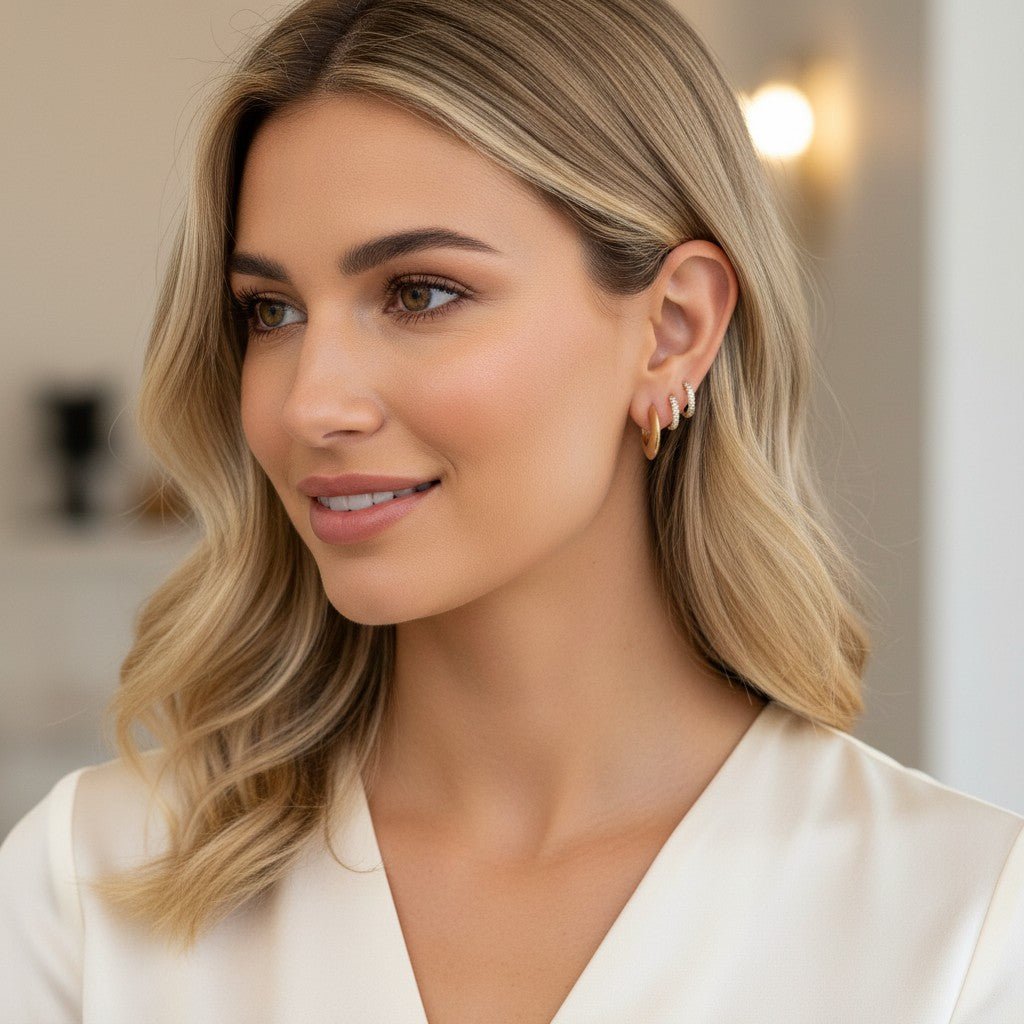 Crescent Dome Hoop Earrings - Lotus Diamond