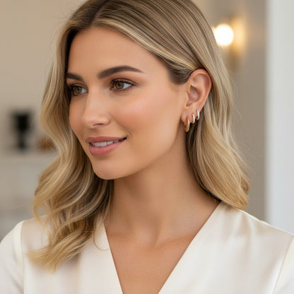 Crescent Dome Hoop Earrings - Lotus Diamond