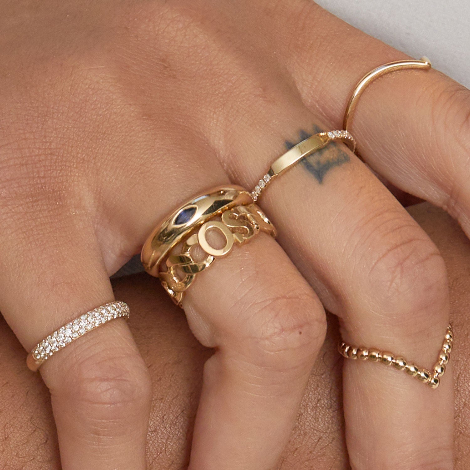 Cuban Link Custom Initial Ring - Lotus Diamond