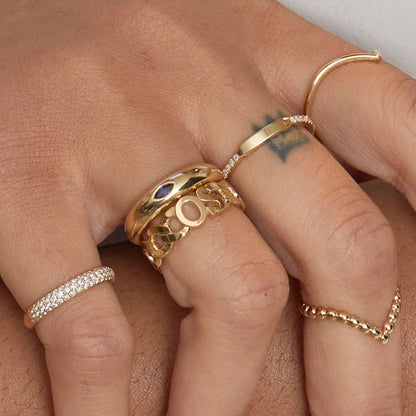 Cuban Link Custom Initial Ring - Lotus Diamond