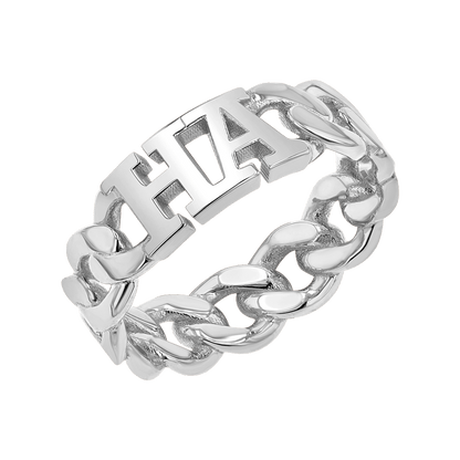Cuban Link Custom Initial Ring - Lotus Diamond