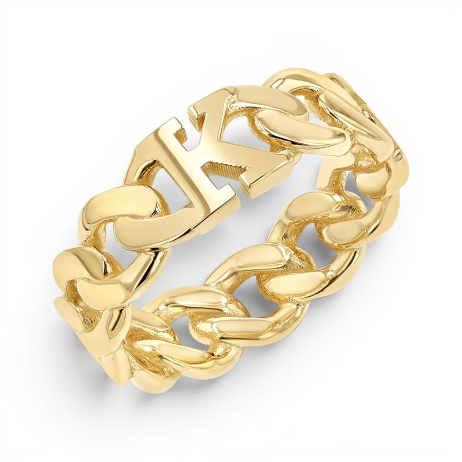 Cuban Link Custom Initial Ring - Lotus Diamond