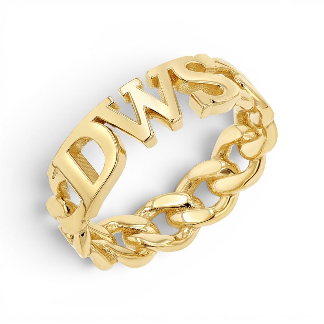 Cuban Link Custom Initial Ring - Lotus Diamond