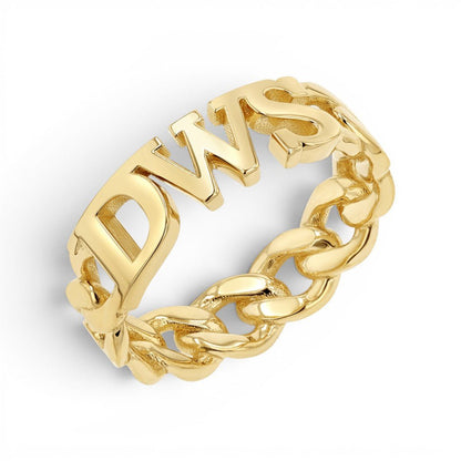Cuban Link Custom Initial Ring - Lotus Diamond
