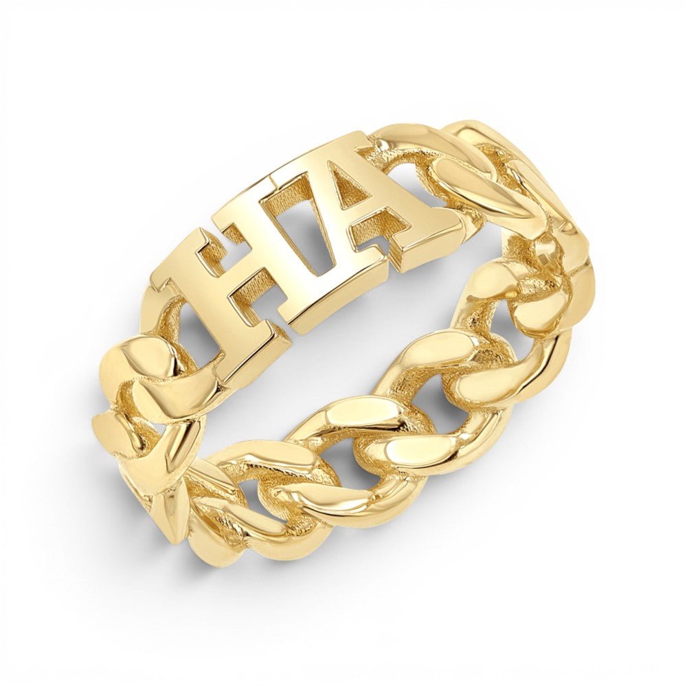 Cuban Link Custom Initial Ring - Lotus Diamond