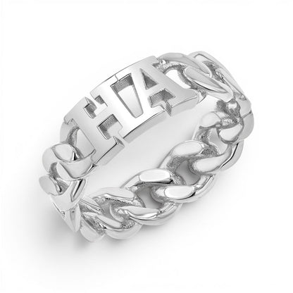 Cuban Link Custom Initial Ring - Lotus Diamond