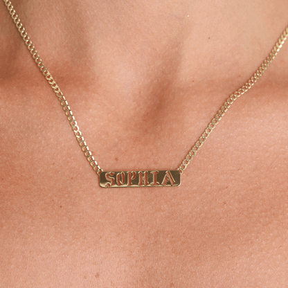Cuban Link Custom Nameplate Necklace - Lotus Diamond