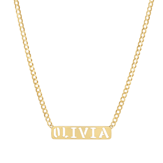 Cuban Link Custom Nameplate Necklace - Lotus Diamond