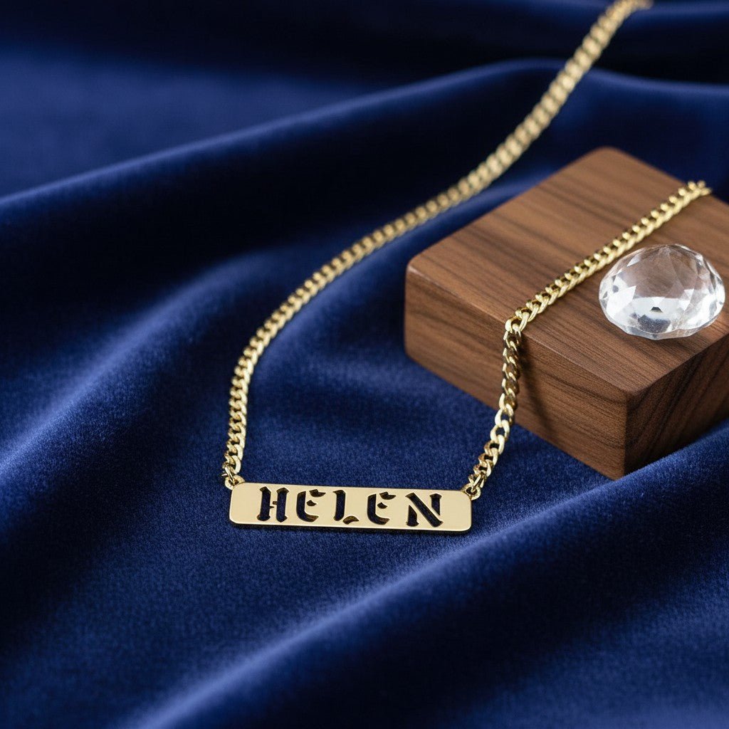 Cuban Link Custom Nameplate Necklace - Lotus Diamond