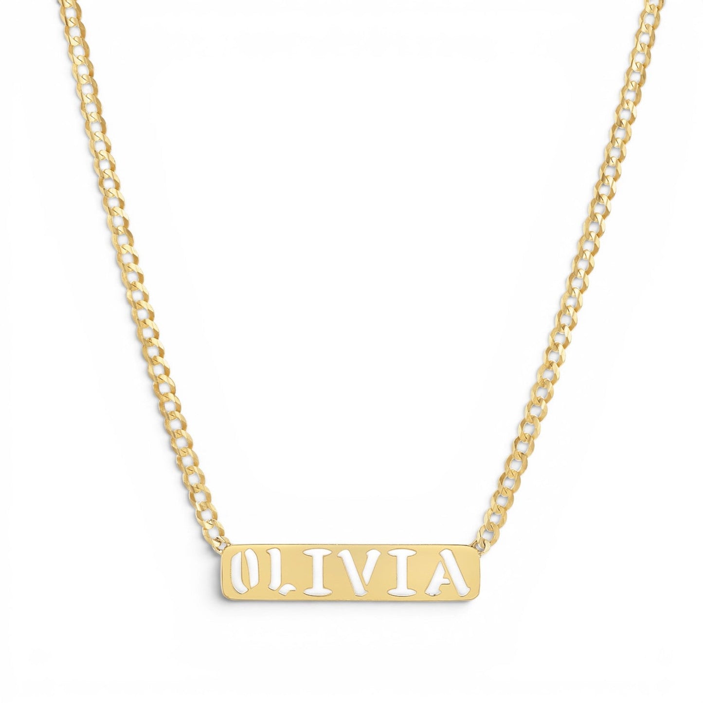 Cuban Link Custom Nameplate Necklace - Lotus Diamond