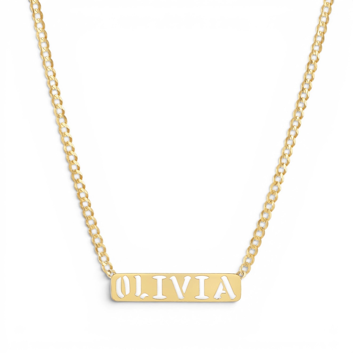 Cuban Link Custom Nameplate Necklace - Lotus Diamond