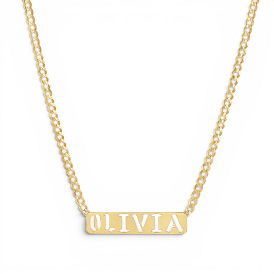 Cuban Link Custom Nameplate Necklace - Lotus Diamond