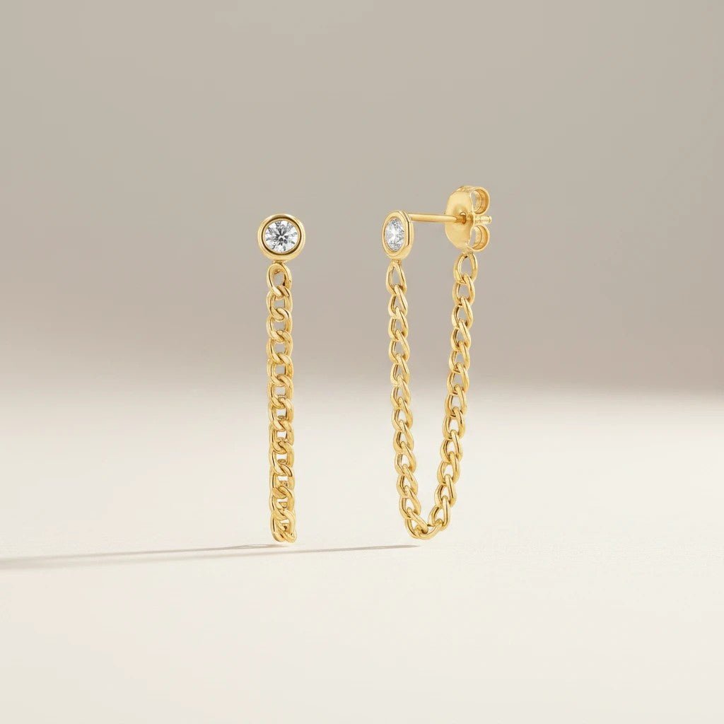 Cuban Link Drop Chain Diamond Earring - Lotus Diamond
