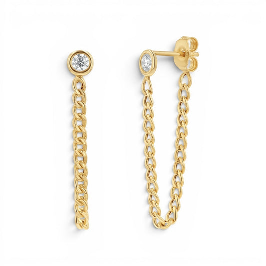 Cuban Link Drop Chain Diamond Earring - Lotus Diamond
