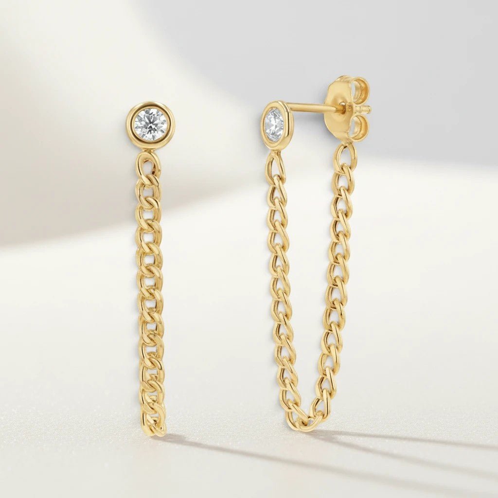 Cuban Link Drop Chain Diamond Earring - Lotus Diamond