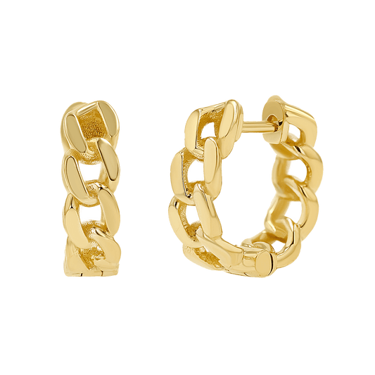 Cuban Link Huggies Hoop Earrings - Lotus Diamond