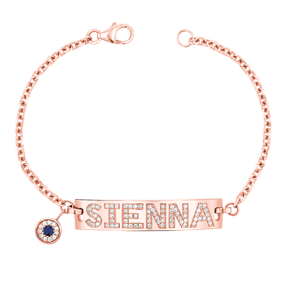 Custom Diamond Bar Bracelet With Evil Eye - Lotus Diamond