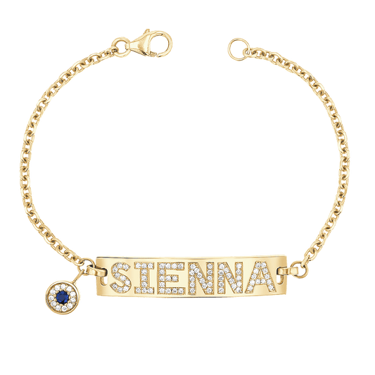 Custom Diamond Bar Bracelet With Evil Eye - Lotus Diamond