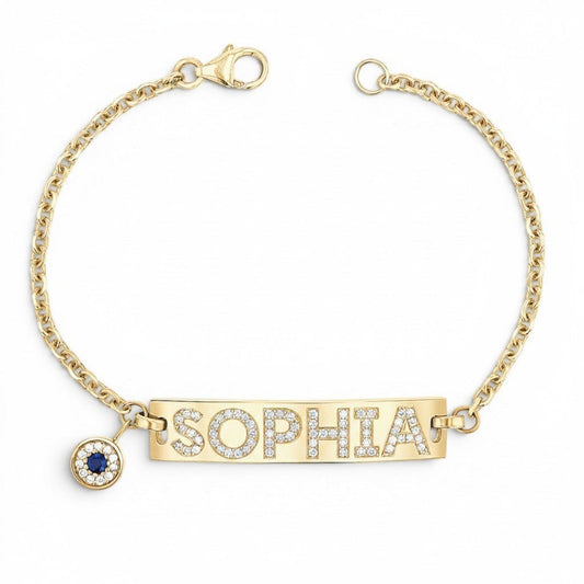 Custom Diamond Bar Bracelet With Evil Eye - Lotus Diamond