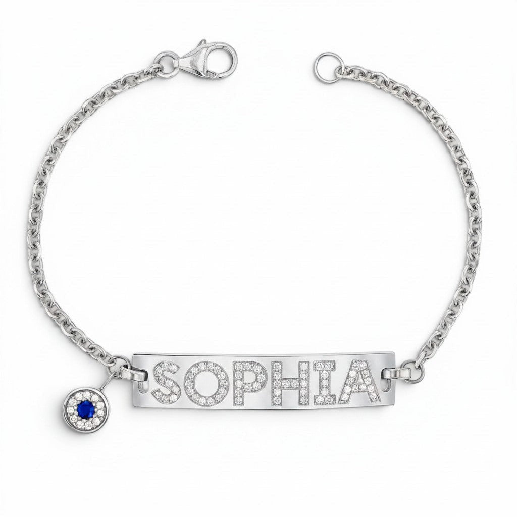 Custom Diamond Bar Bracelet With Evil Eye - Lotus Diamond