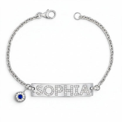 Custom Diamond Bar Bracelet With Evil Eye - Lotus Diamond