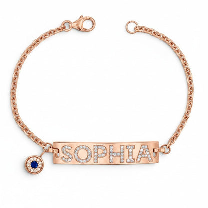 Custom Diamond Bar Bracelet With Evil Eye - Lotus Diamond