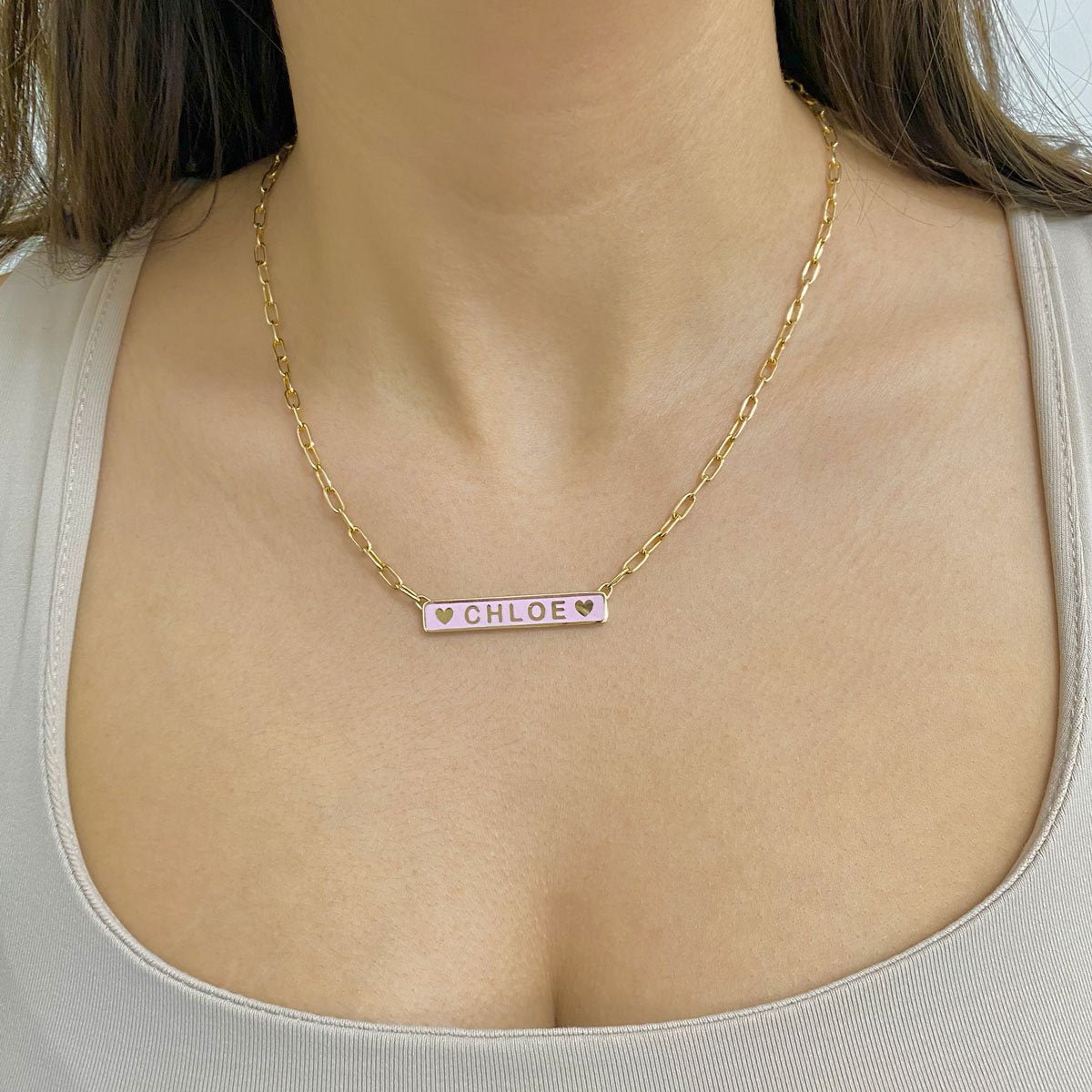 Custom Enamel ID Necklace - Lotus Diamond