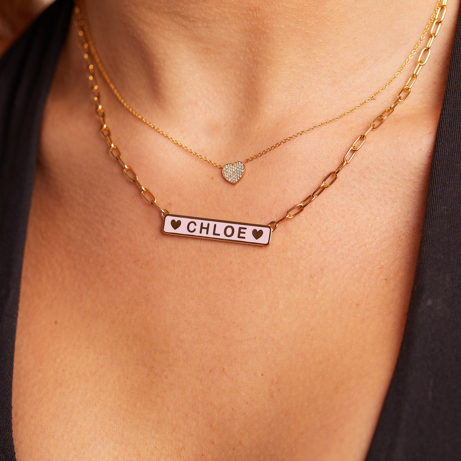 Custom Enamel ID Necklace - Lotus Diamond