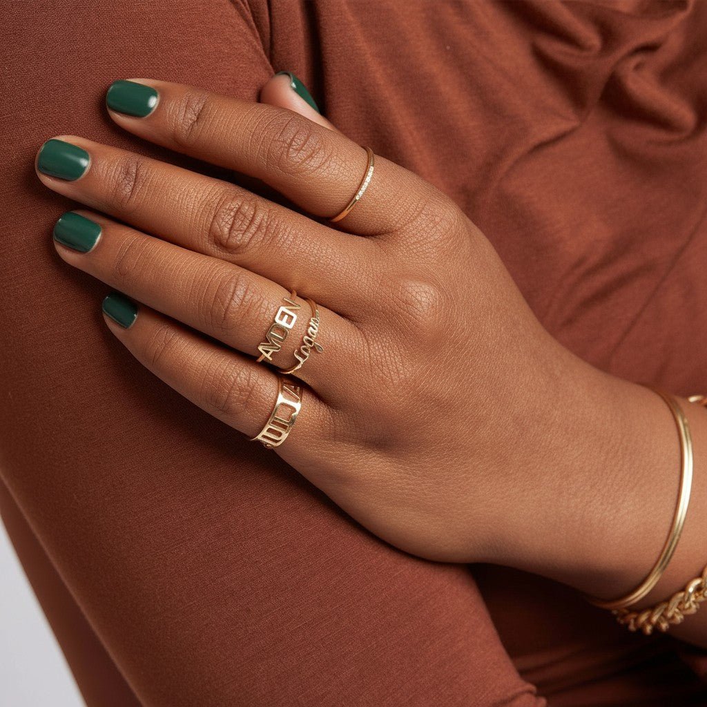 Custom Name Band Ring - Lotus Diamond