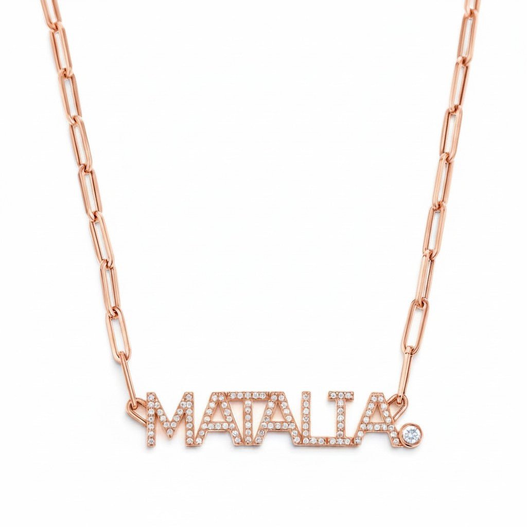 Custom Paper Clip Diamond Name Necklace - Lotus Diamond