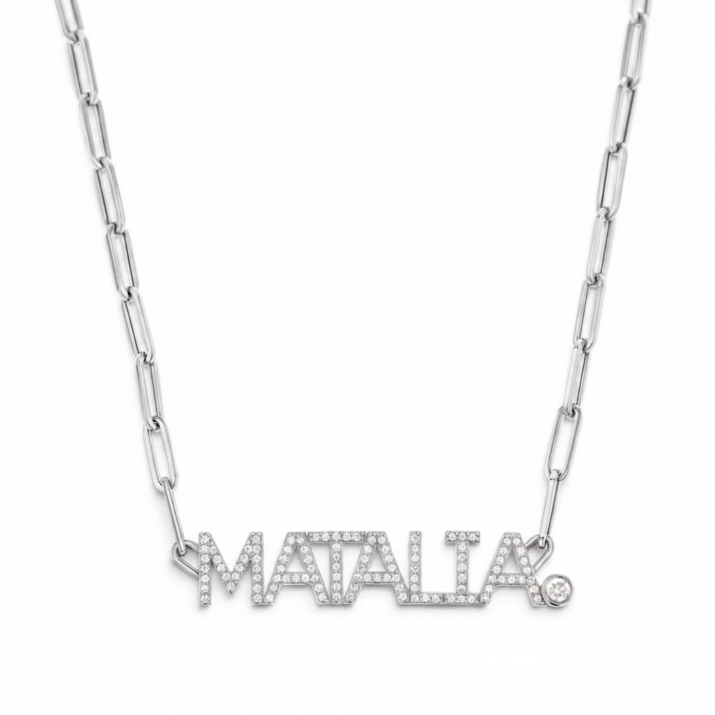 Custom Paper Clip Diamond Name Necklace - Lotus Diamond