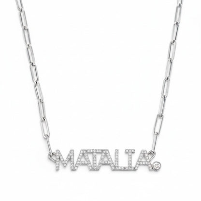 Custom Paper Clip Diamond Name Necklace - Lotus Diamond