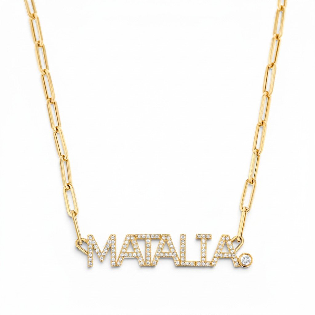 Custom Paper Clip Diamond Name Necklace - Lotus Diamond
