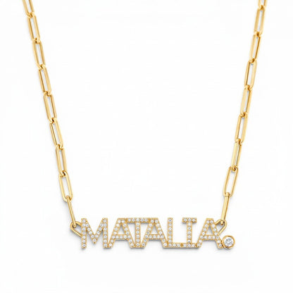 Custom Paper Clip Diamond Name Necklace - Lotus Diamond