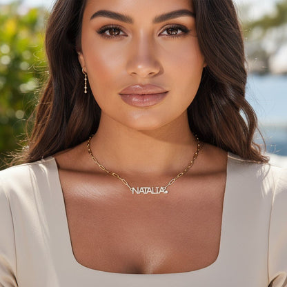 Custom Paper Clip Diamond Name Necklace - Lotus Diamond