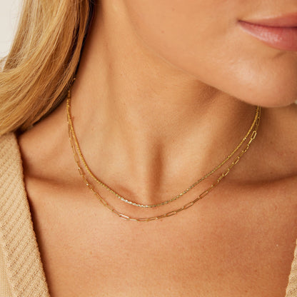Dainty Paper Clip Chain Necklace - Lotus Diamond