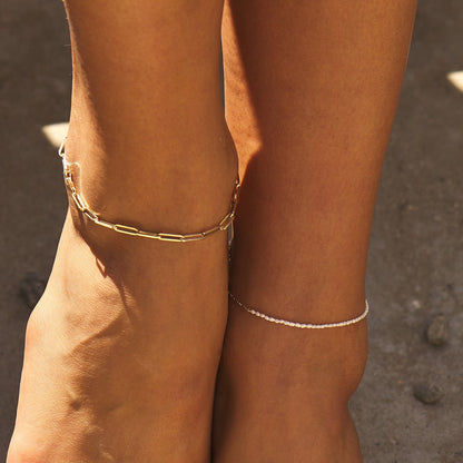 Dainty Pearl Anklet - Lotus Diamond