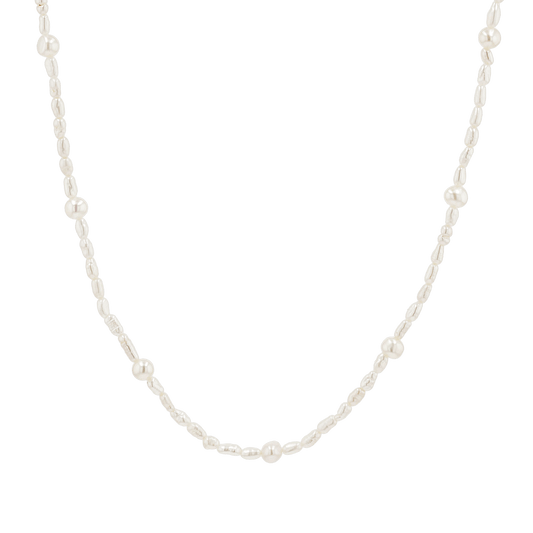 Dainty Pearl Station Necklace - Lotus Diamond